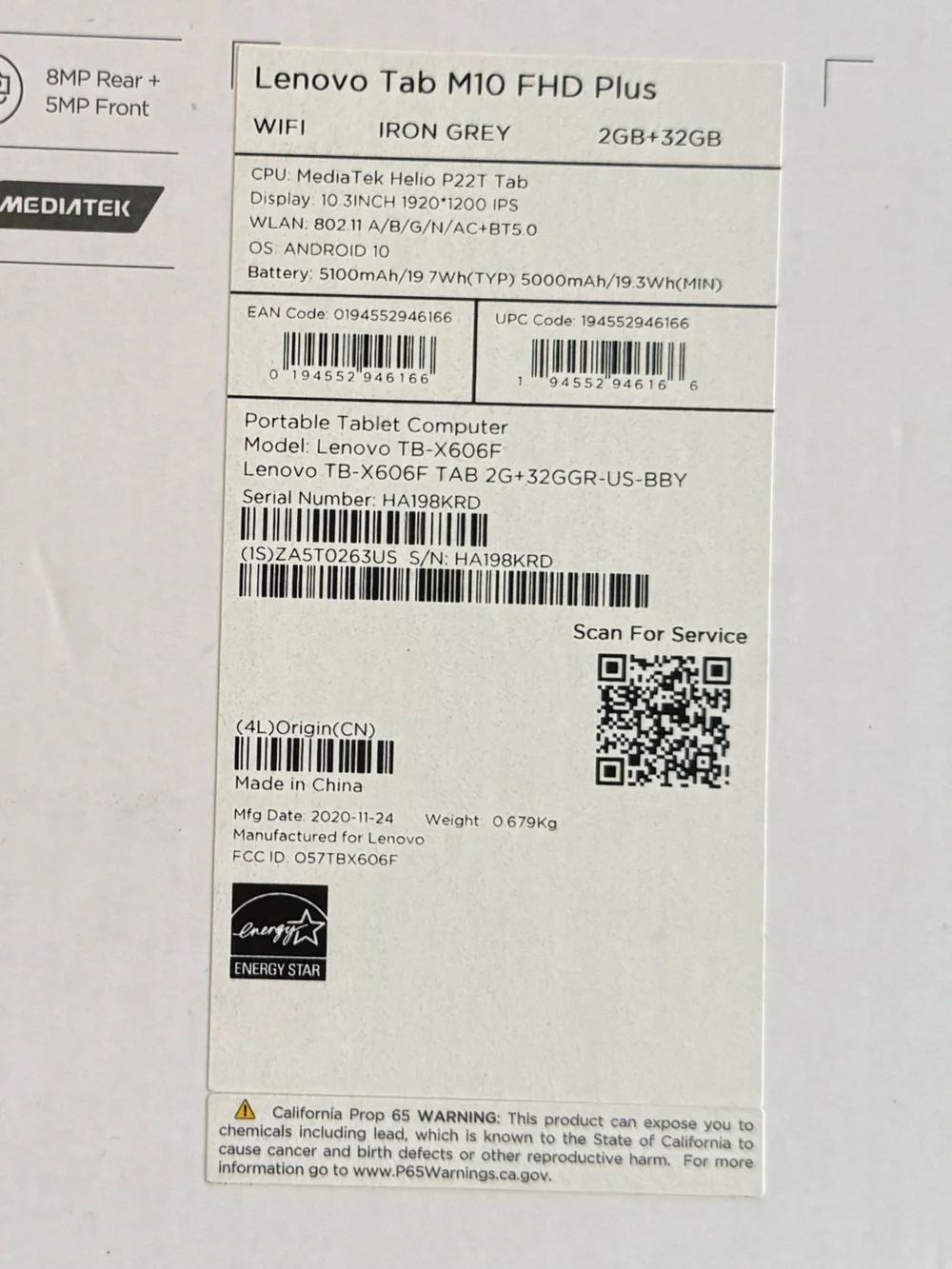 Lenovo Tab M10 FHD Plus - Platinum Gray Tablet